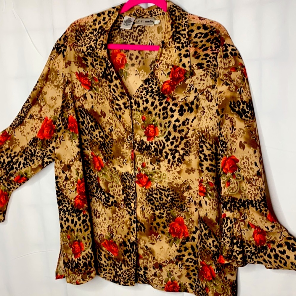 Vintage K.C. Studio Vintage Floral Leopard print blouse Size 22W
